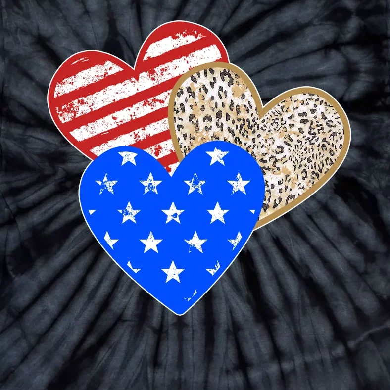 Patriotic Leopard Print Stars And Stripes Hearts Tie-Dye T-Shirt