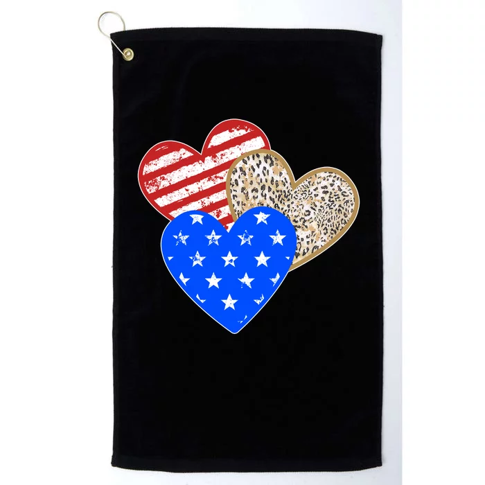 Patriotic Leopard Print Stars And Stripes Hearts Platinum Collection Golf Towel