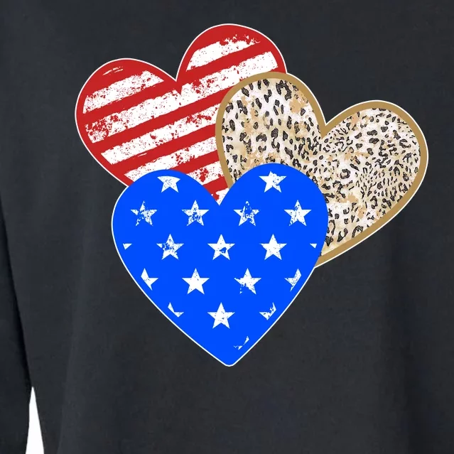 Patriotic Leopard Print Stars And Stripes Hearts Cropped Pullover Crew