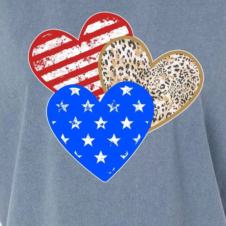 Patriotic Leopard Print Stars And Stripes Hearts Garment-Dyed Women's Muscle Tee