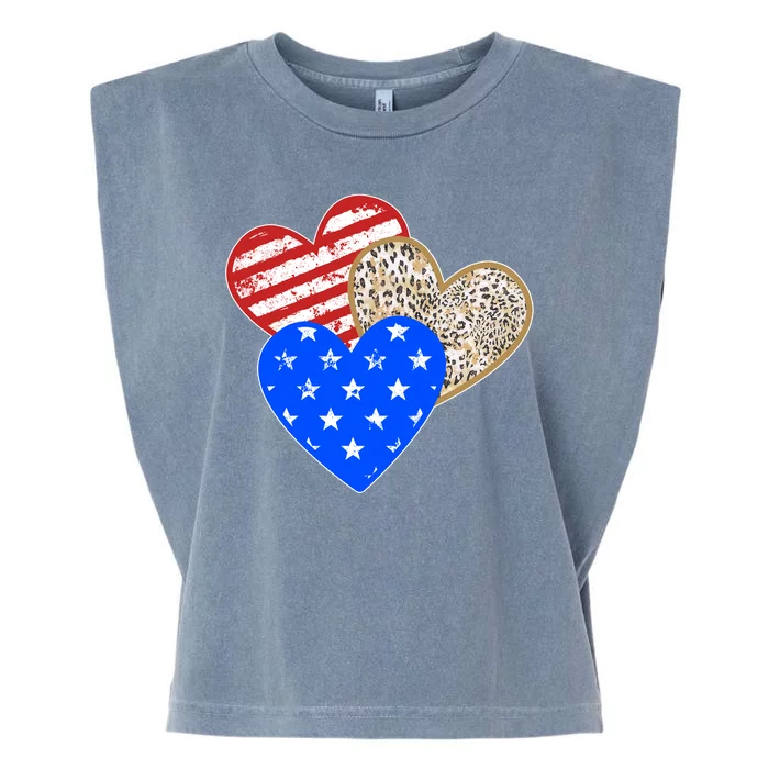 Patriotic Leopard Print Stars And Stripes Hearts Garment-Dyed Women's Muscle Tee