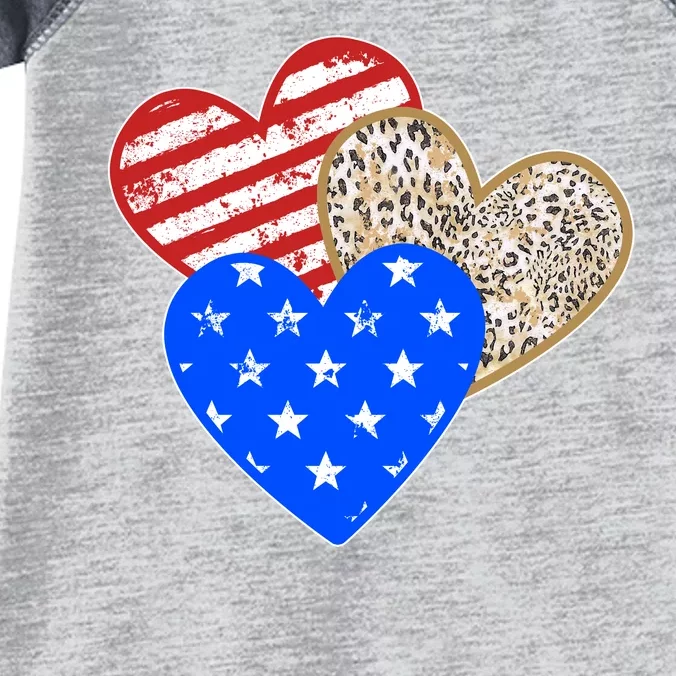 Patriotic Leopard Print Stars And Stripes Hearts Infant Baby Jersey Bodysuit