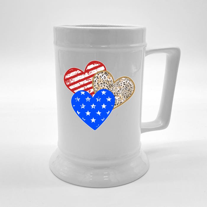 Patriotic Leopard Print Stars And Stripes Hearts Front & Back Beer Stein