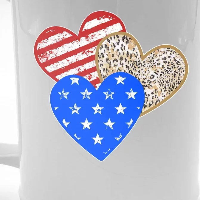 Patriotic Leopard Print Stars And Stripes Hearts Front & Back Beer Stein