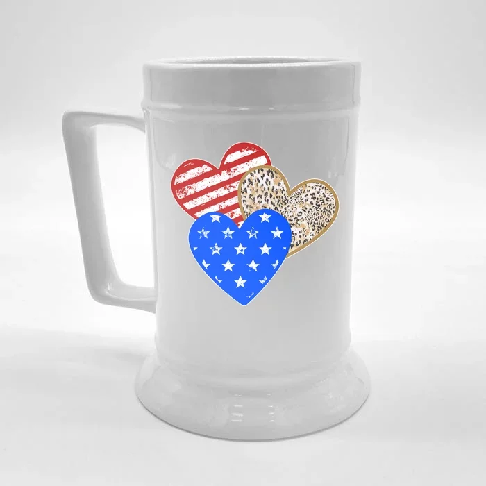 Patriotic Leopard Print Stars And Stripes Hearts Front & Back Beer Stein