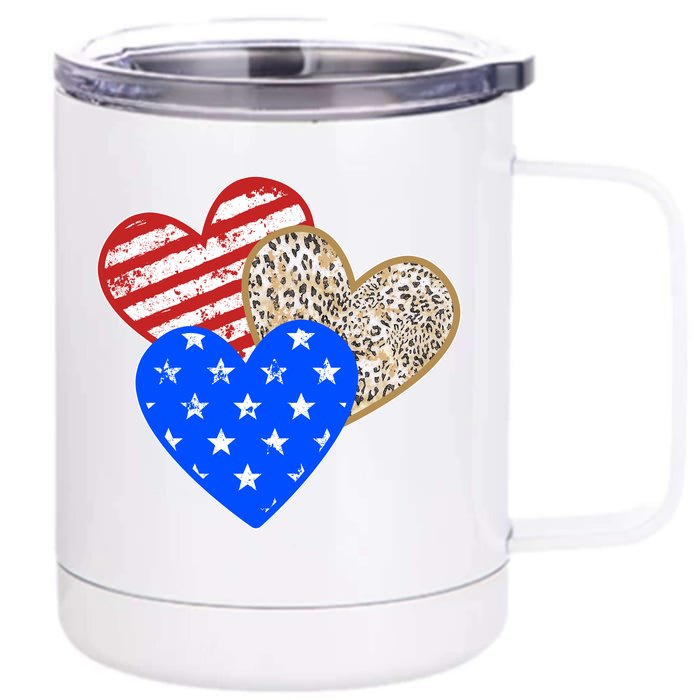 Patriotic Leopard Print Stars And Stripes Hearts Front & Back 12oz Stainless Steel Tumbler Cup