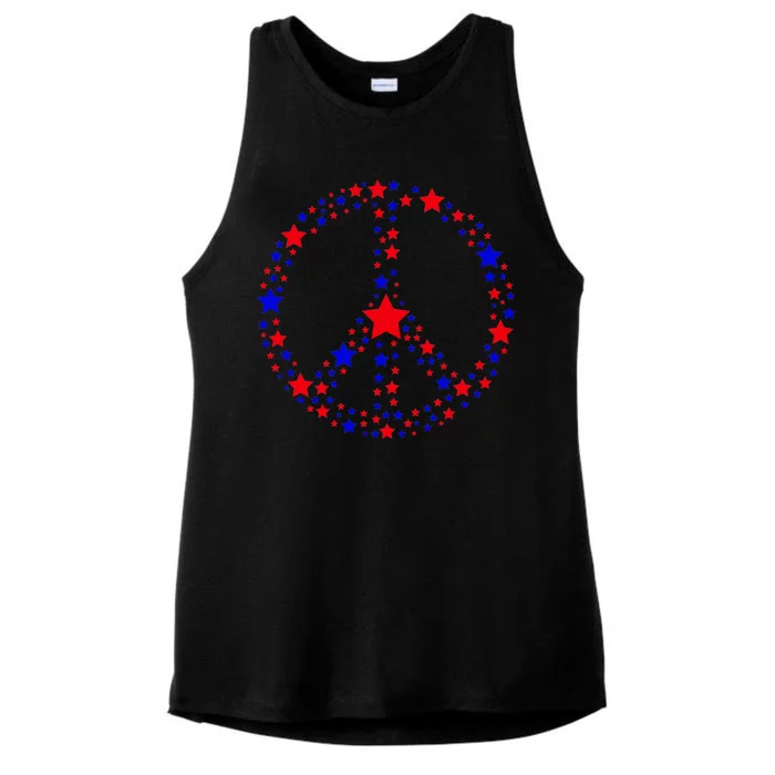 Patriotic Peace Sign Stars Ladies Tri-Blend Wicking Tank