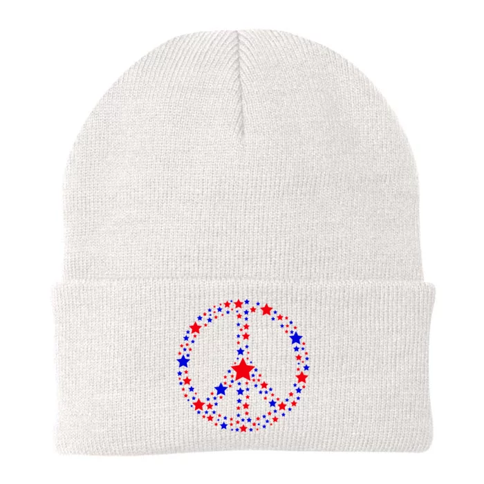 Patriotic Peace Sign Stars Knit Cap Winter Beanie