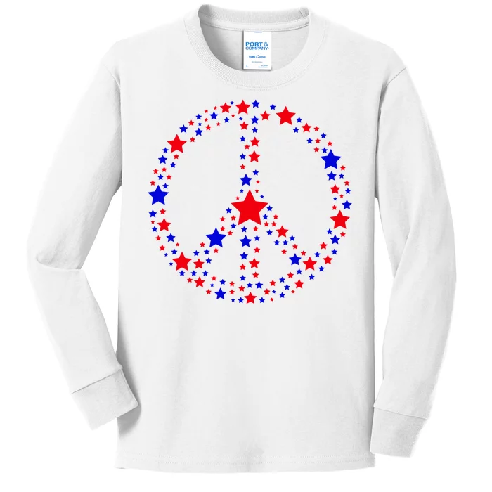 Patriotic Peace Sign Stars Kids Long Sleeve Shirt