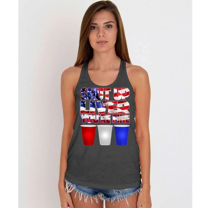 Patriotic Shut Up Liver You're Fine USA Women's Knotted Racerback Tank