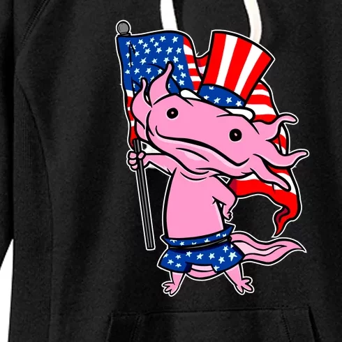 Patriotic Axolotl USA Flag Funny 4th Of July United States Women's Fleece Hoodie