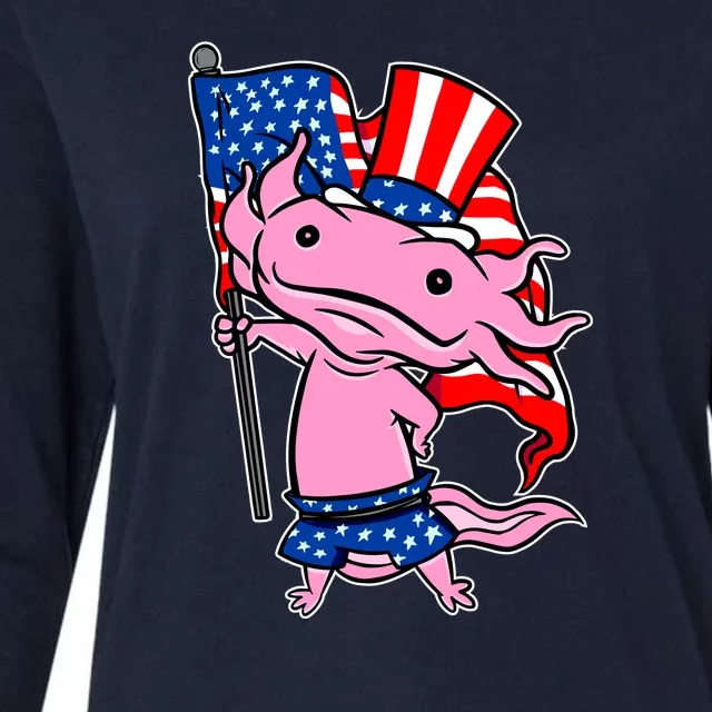 Patriotic Axolotl USA Flag Funny 4th Of July United States Womens Cotton Relaxed Long Sleeve T-Shirt