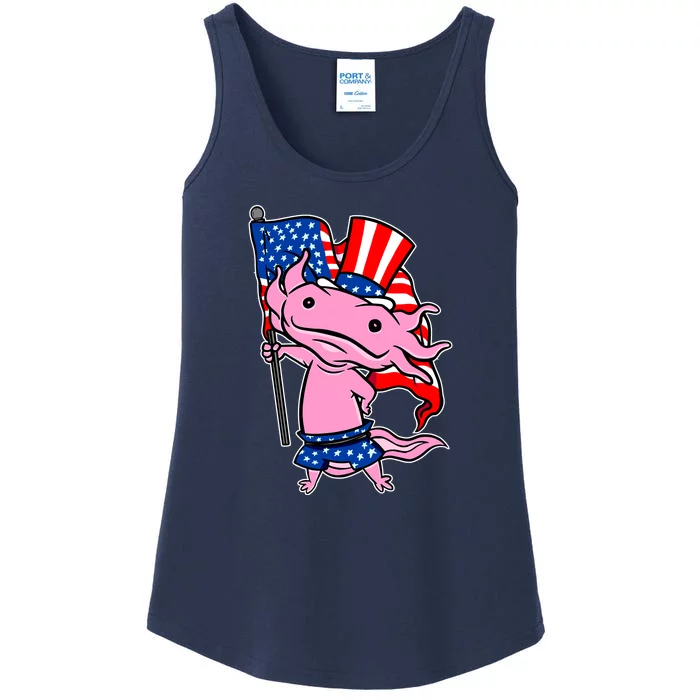 Patriotic Axolotl USA Flag Funny 4th Of July United States Ladies Essential Tank