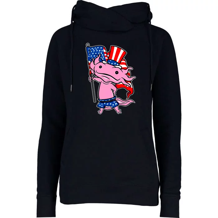 Patriotic Axolotl USA Flag Funny 4th Of July United States Womens Funnel Neck Pullover Hood