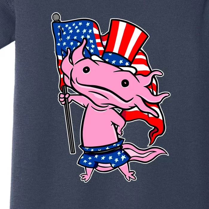 Patriotic Axolotl USA Flag Funny 4th Of July United States Baby Bodysuit