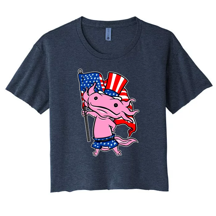 Patriotic Axolotl USA Flag Funny 4th Of July United States Women's Crop Top Tee