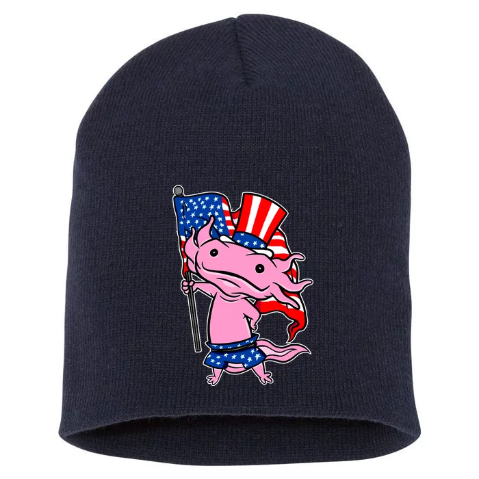 Patriotic Axolotl USA Flag Funny 4th Of July United States Short Acrylic Beanie