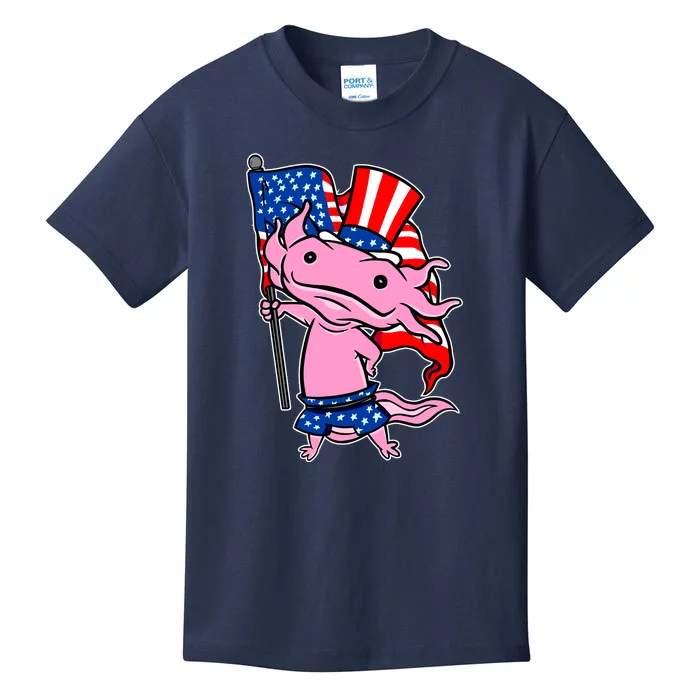 Patriotic Axolotl USA Flag Funny 4th Of July United States Kids T-Shirt