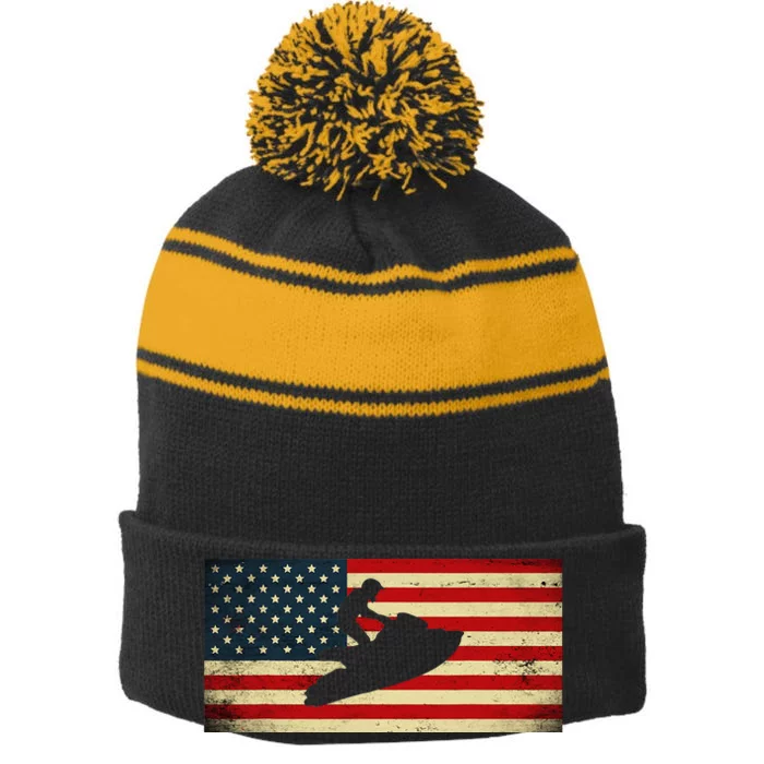 Patriotic American USA Flag Jet Skiing Jet Ski Lover Stripe Pom Pom Beanie