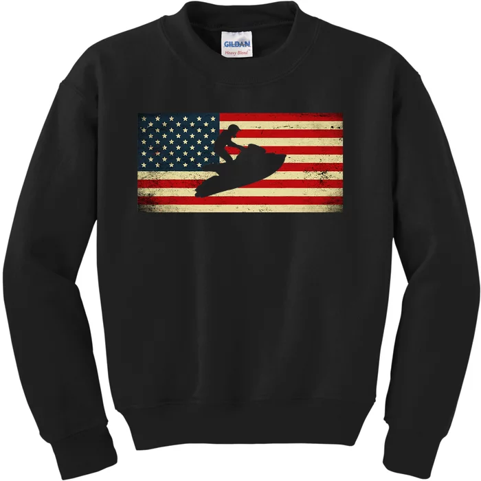 Patriotic American USA Flag Jet Skiing Jet Ski Lover Kids Sweatshirt