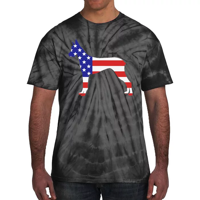 Patriotic American US Flag Fourth July Doberman dog Tie-Dye T-Shirt