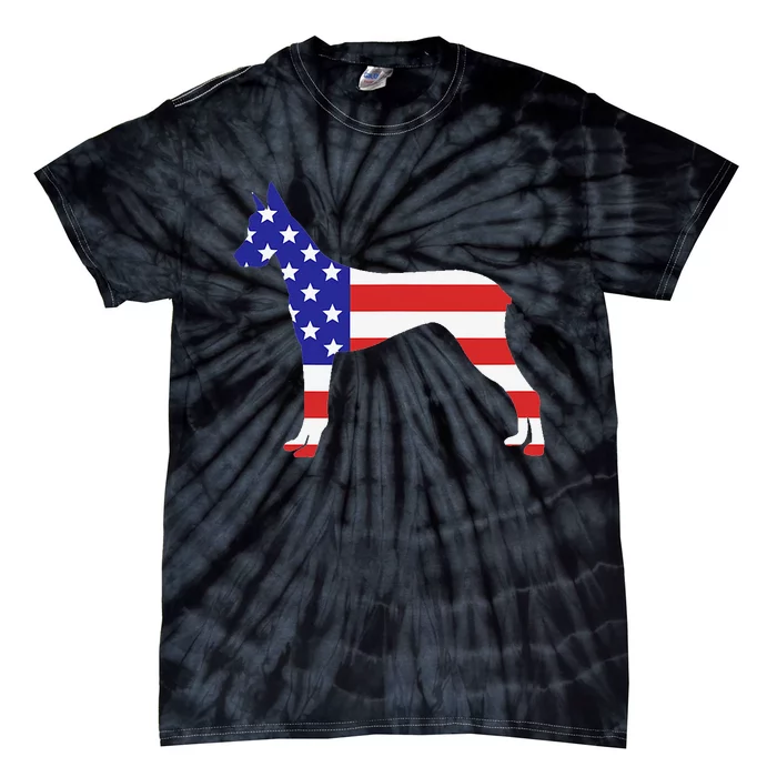 Patriotic American US Flag Fourth July Doberman dog Tie-Dye T-Shirt