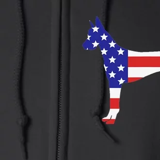 Patriotic American US Flag Fourth July Doberman dog Full Zip Hoodie