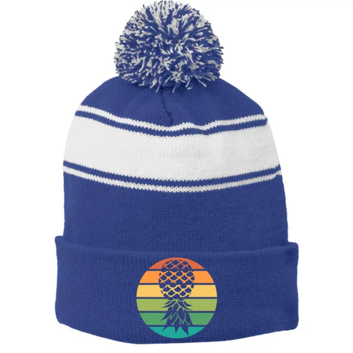 Polyamory And Upside Down Pineapple Summer Vacation Cruise Cute Gift Stripe Pom Pom Beanie