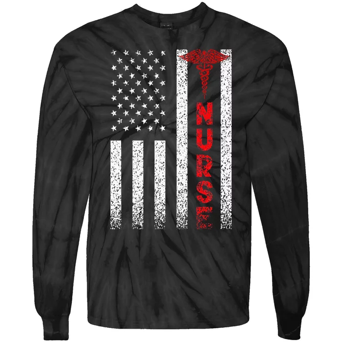 Patriotic American USA Flag Registered Nurse Tie-Dye Long Sleeve Shirt