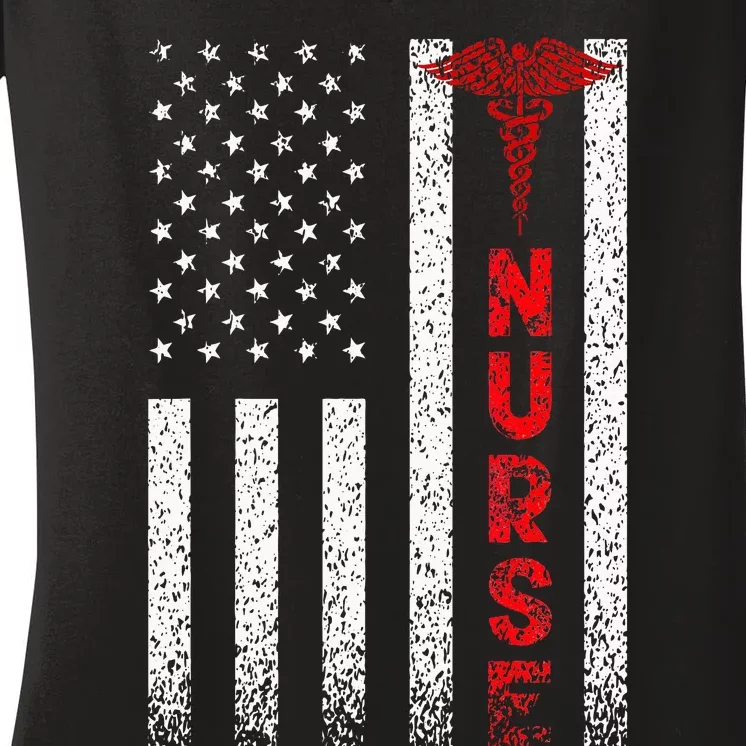 Patriotic American USA Flag Registered Nurse Women's V-Neck T-Shirt