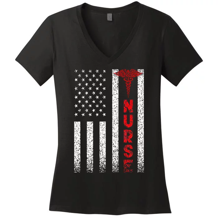 Patriotic American USA Flag Registered Nurse Women's V-Neck T-Shirt