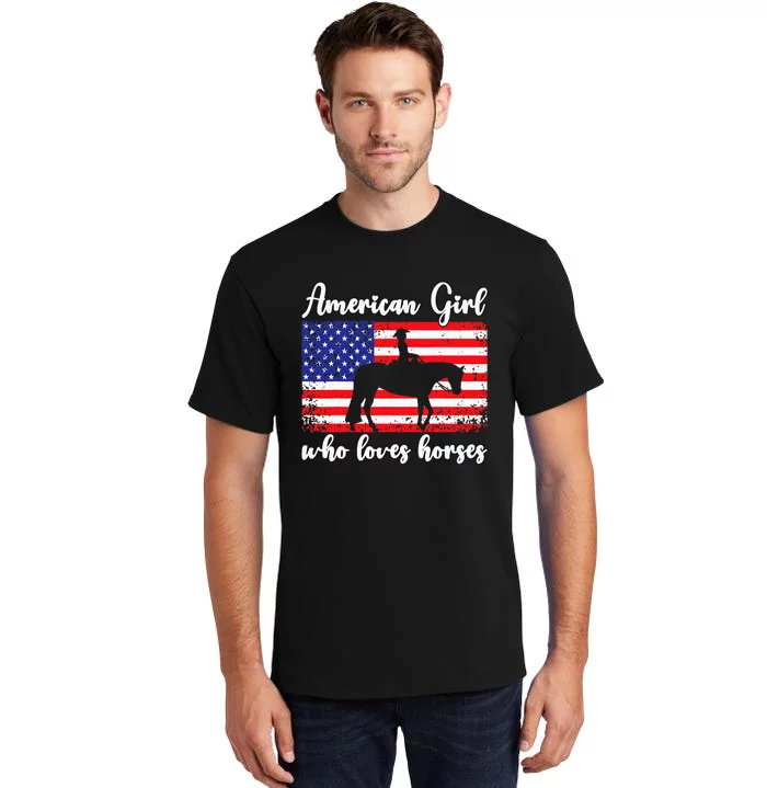 Proud American Usa Flag Who Loves Horses. Tall T-Shirt