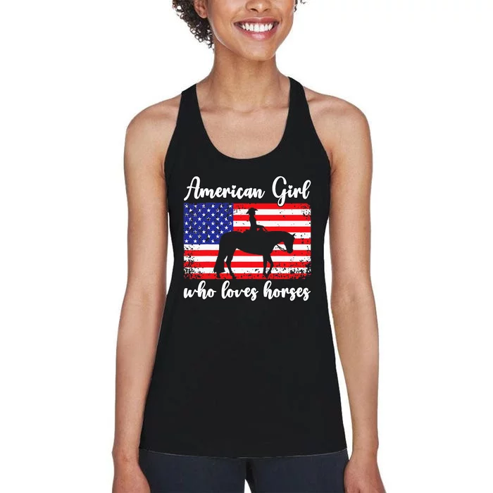 Proud American Usa Flag Who Loves Horses. Women's Racerback Tank