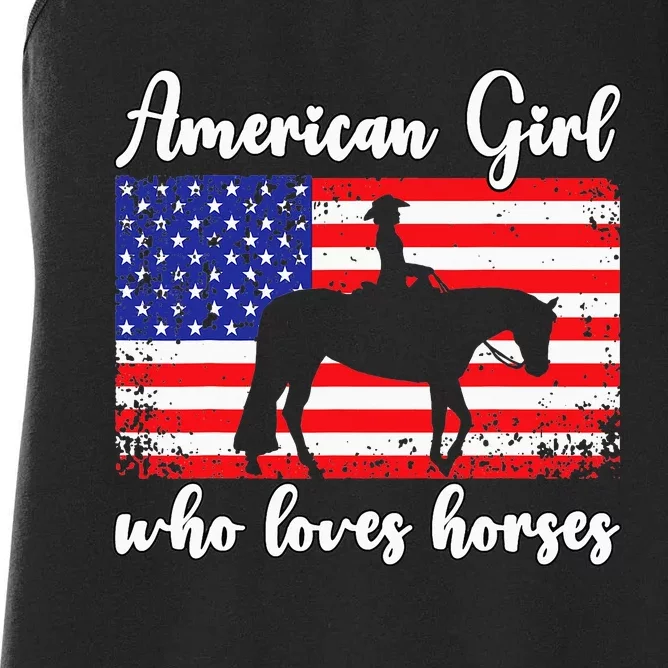 Proud American Usa Flag Who Loves Horses. Women's Racerback Tank