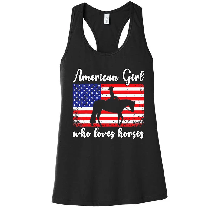 Proud American Usa Flag Who Loves Horses. Women's Racerback Tank