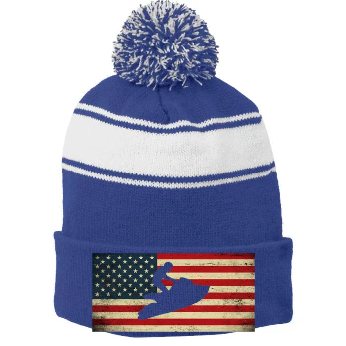 Patriotic American Usa Flag Jet Skiing Jet Ski Lover Gift Stripe Pom Pom Beanie