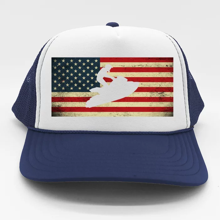 Patriotic American Usa Flag Jet Skiing Jet Ski Lover Gift Trucker Hat