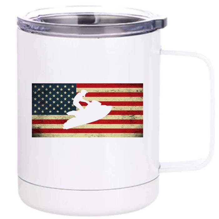 Patriotic American Usa Flag Jet Skiing Jet Ski Lover Gift Front & Back 12oz Stainless Steel Tumbler Cup