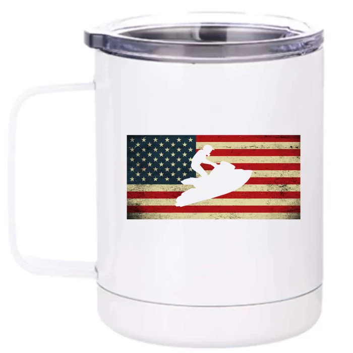 Patriotic American Usa Flag Jet Skiing Jet Ski Lover Gift Front & Back 12oz Stainless Steel Tumbler Cup