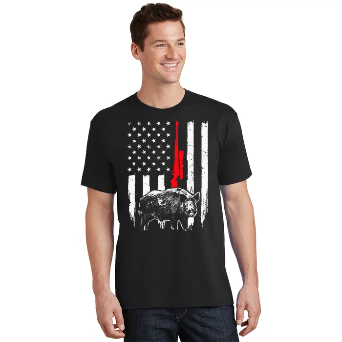 Patriotic American USA Flag Boar Hunting Wild Hog Hunter T-Shirt