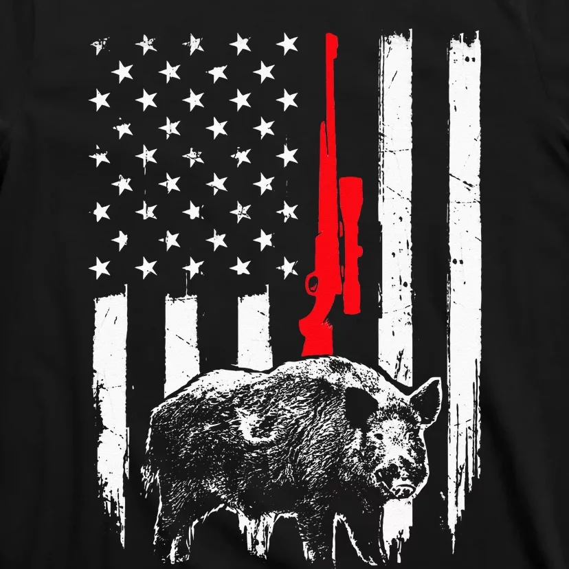 Patriotic American USA Flag Boar Hunting Wild Hog Hunter T-Shirt