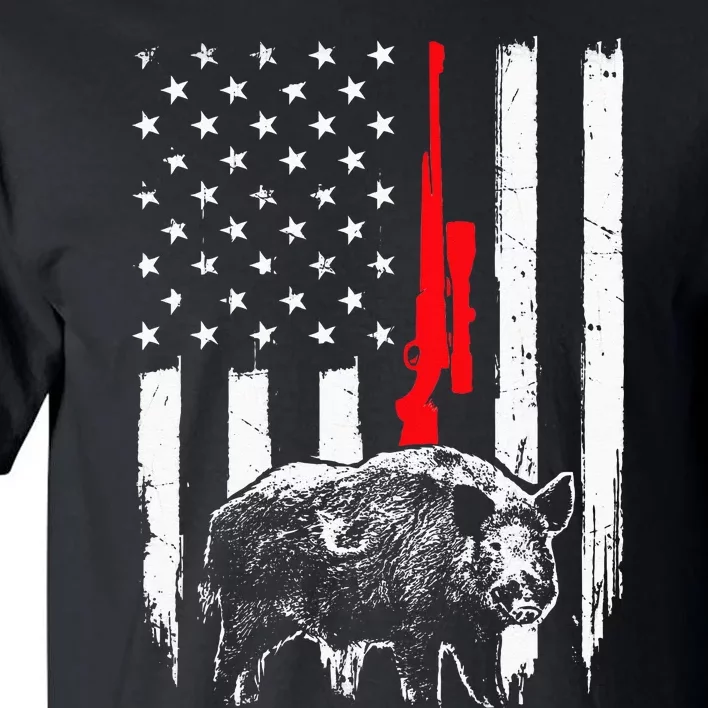 Patriotic American USA Flag Boar Hunting Wild Hog Hunter Tall T-Shirt