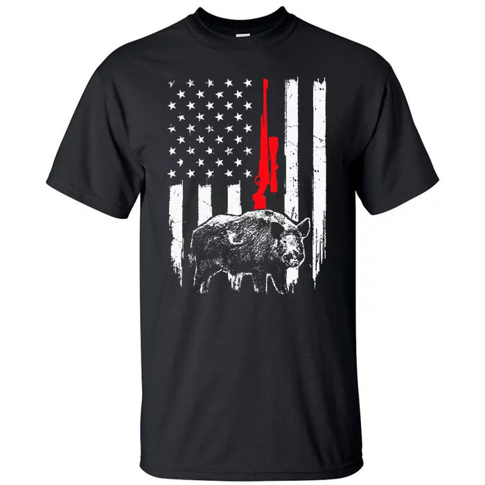 Patriotic American USA Flag Boar Hunting Wild Hog Hunter Tall T-Shirt