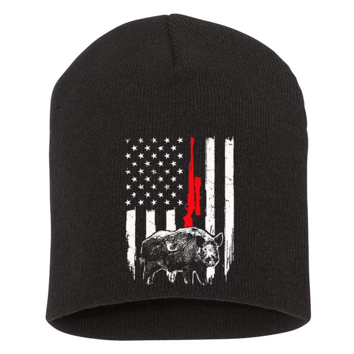 Patriotic American USA Flag Boar Hunting Wild Hog Hunter Short Acrylic Beanie