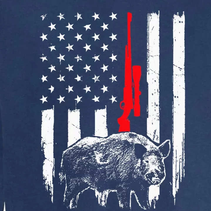 Patriotic American USA Flag Boar Hunting Wild Hog Hunter Garment-Dyed Sweatshirt