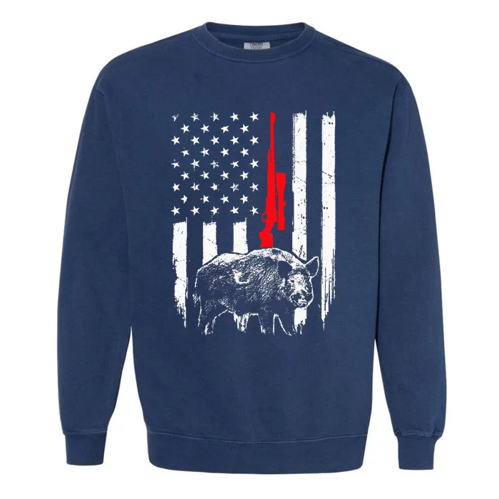 Patriotic American USA Flag Boar Hunting Wild Hog Hunter Garment-Dyed Sweatshirt