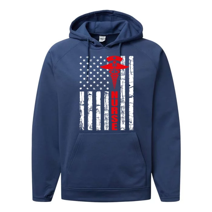 Patriotic American Usa Flag Registered Nurse 4th July Funny Gift Performance Fleece Hoodie