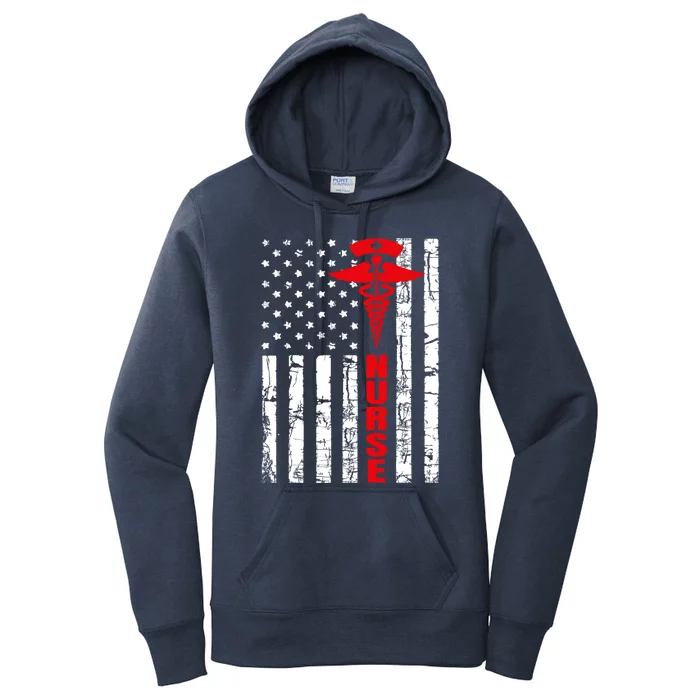 Patriotic American Usa Flag Registered Nurse 4th July Funny Gift Women's Pullover Hoodie