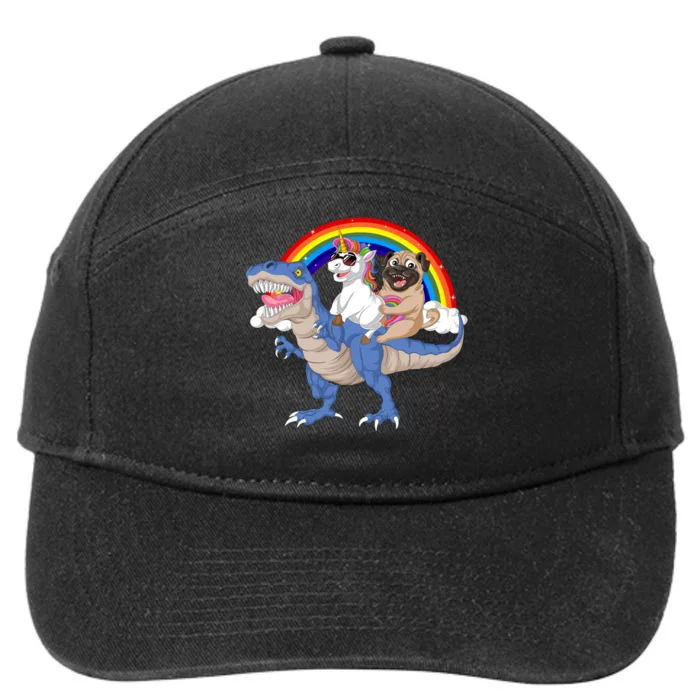 Pug And Unicorn Riding Dinosaur 7-Panel Snapback Hat