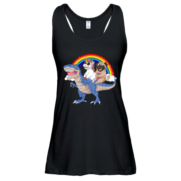 Pug And Unicorn Riding Dinosaur Ladies Essential Flowy Tank